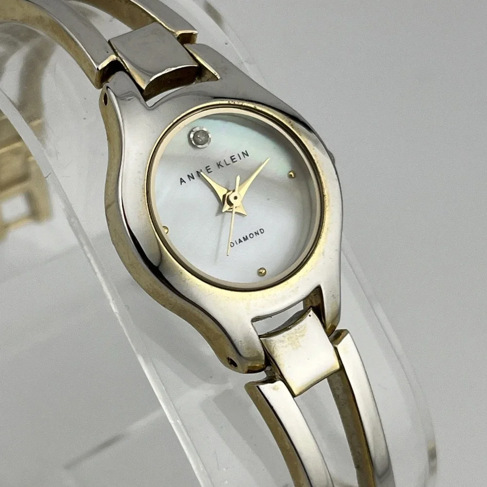 Anne Klein Diamond Watch Women 22mm Two Tone Case MOP Dial 6.5